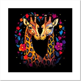 Giraffe Couple Valentine Posters and Art